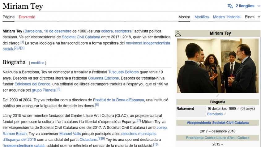 La biografia de Míriam Tey fa l'entrada número 40.000 del repte Viquiprojecte 40.000 Dones