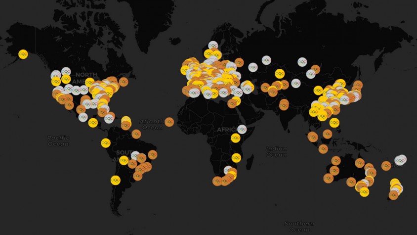 Un mapa interactiu permet saber en temps real quins països tenen més esportistes amb medalla
